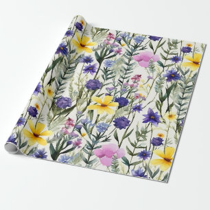 Geel Paarse Wilde Bloem Tuin Patroon Cadeaupapier