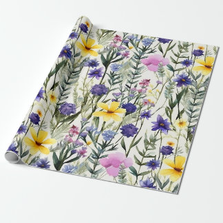 Geel Paarse Wilde Bloem Tuin Patroon Cadeaupapier