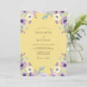 Geel Paarse Wilde Bloemen Bruiloft Kaart (Staand voorkant)