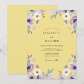 Geel Paarse Wilde Bloemen Bruiloft Kaart (Voorkant / Achterkant)