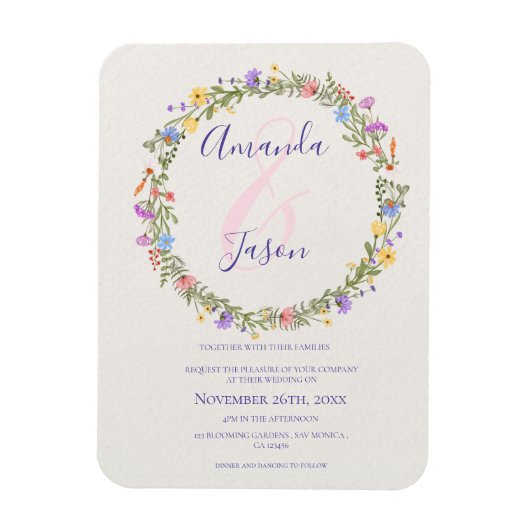  Geel Paarse Wildflower Krans Bruiloft Magneet (Verticaal)