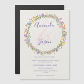 Geel Paarse Wildflower Krans Bruiloft Magnetische Uitnodiging (Voorkant / Achterkant)