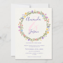 Geel Paarse Wildflower Krans Bruiloft Magnetische Uitnodiging