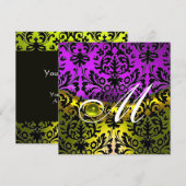 GEEL PAARSE ZWARTE DAMASKMONOGRAM TOPAZ KAART (Voorkant / Achterkant)