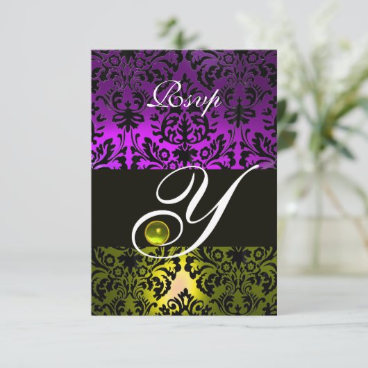 GEEL PAARSE ZWARTE DAMASKMONOGRAM TOPAZ RSVP (Staand voorkant)