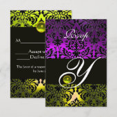 GEEL PAARSE ZWARTE DAMASKMONOGRAM TOPAZ RSVP (Voorkant / Achterkant)