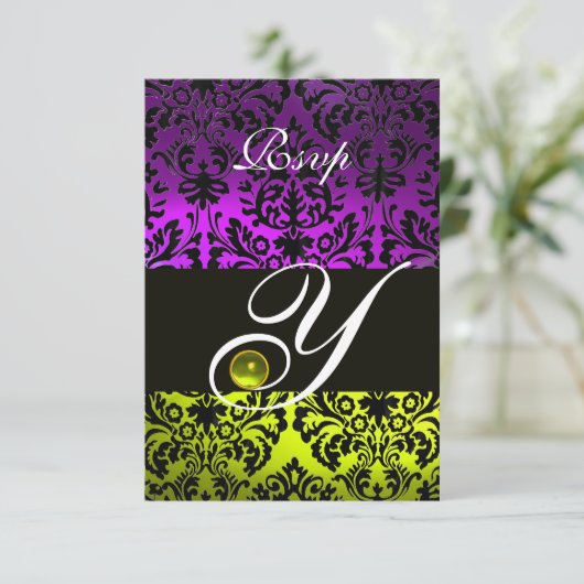 GEEL PAARSE ZWARTE DAMASKMONOGRAM TOPAZ RSVP (Staand voorkant)