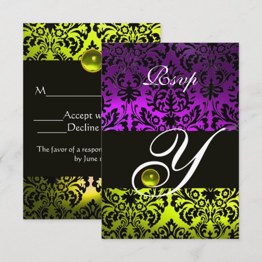 GEEL PAARSE ZWARTE DAMASKMONOGRAM TOPAZ RSVP (Voorkant / Achterkant)