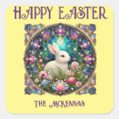 Geel paashaas Art Nouveau Glas in lood Vierkante Sticker (Voorkant)