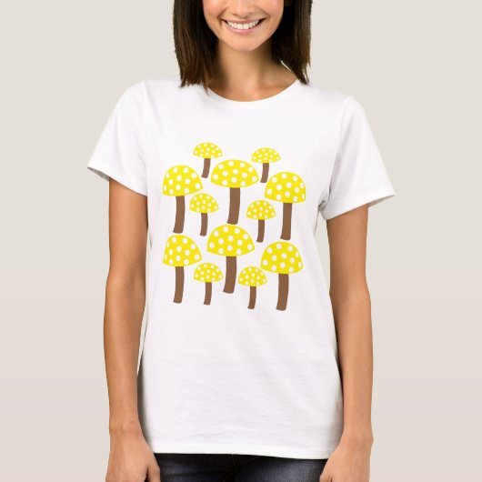 Geel Paddenstoelen Patroon T-shirt (Voorkant)