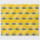 Geel Palyful Voetbal Sportverjaardag Cadeaupapier (Vlak)