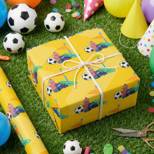 Geel Palyful Voetbal Sportverjaardag Cadeaupapier