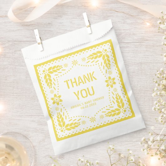 Geel papel picado Bedankt Baby shower Bedankzakje (Geknipt)
