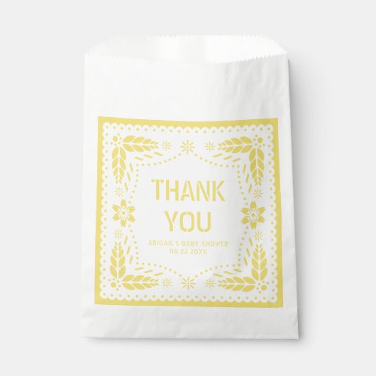 Geel papel picado Bedankt Baby shower Bedankzakje (Voorkant)