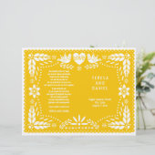 Geel papel Picado bruiloft fidegevouwen programma (Staand voorkant)