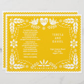 Geel papel Picado bruiloft fidegevouwen programma (Voorkant / Achterkant)