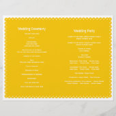 Geel papel Picado bruiloft fidegevouwen programma (Achterkant)