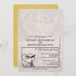 Geel Parijs Paspoort Bruiloft Kaart