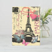 geel Parijse Eiffeltoren vrijgezellenfeest theefee Kaart (Staand voorkant)