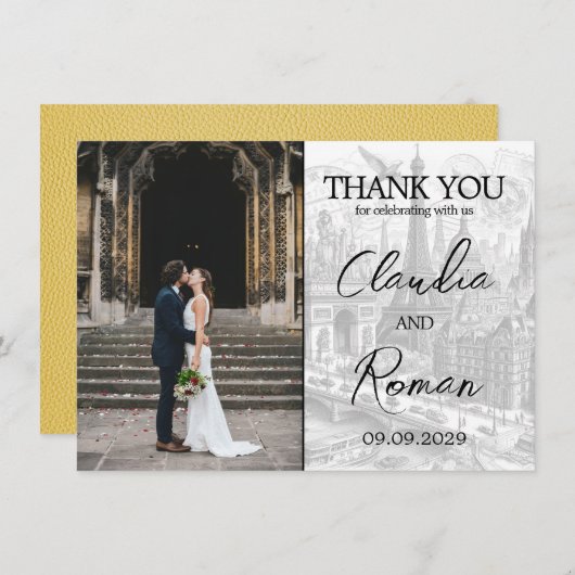 Geel Parijse paspoort Bedankkaart (Voorkant / Achterkant)