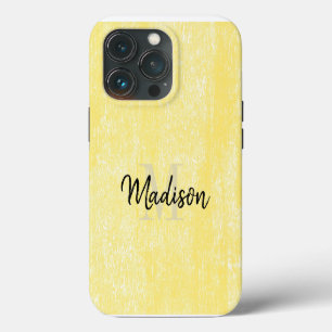 Geel Pastel Hout Textuur Initiële Naam Aangepast iPhone 13 Pro Hoesje