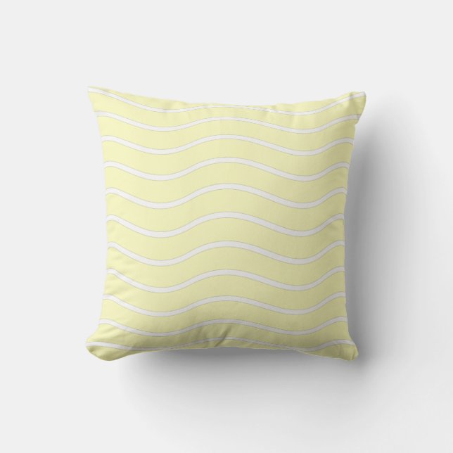 Geel Pastel & Witte Golvende Lijnen Design Kussen (Voorkant)