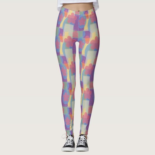  geel patchpatroon leggings (Voorkant)