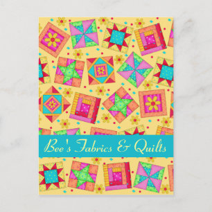 Geel patchwork Quilt Art Store-aankondiging Aankondigingskaart