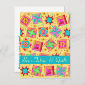 Geel patchwork Quilt Art Store-aankondiging Aankondigingskaart (Voorkant / Achterkant)
