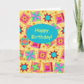 Geel patchwork Quilt Block Art Happy Birthday Kaart (Voorkant)