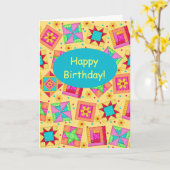 Geel patchwork Quilt Block Art Happy Birthday Kaart (Gele Bloem)
