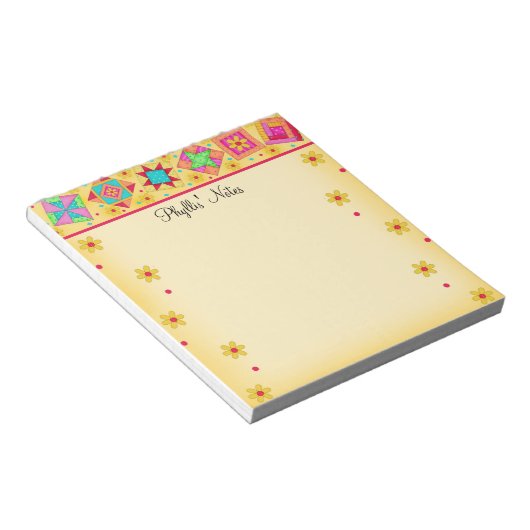 Geel patchwork Quilt Block Art Notitieblok (Schuin)
