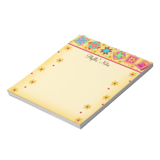 Geel patchwork Quilt Block Art Notitieblok (Linkerzijde)