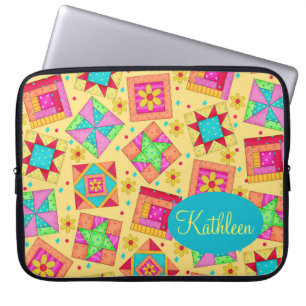 Geel patchwork Quilt Block Art Personalized Laptop Sleeve
