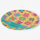 Geel patchwork Quilt Block Name Gefeliciteerd Papieren Bordje (Gekanteld)