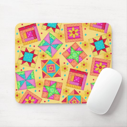 Geel patchwork Quilt Blocks Mousepad Muismat (Met muis)