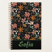 Geel patroon botanische groene naam zwarte planner (Voorkant)