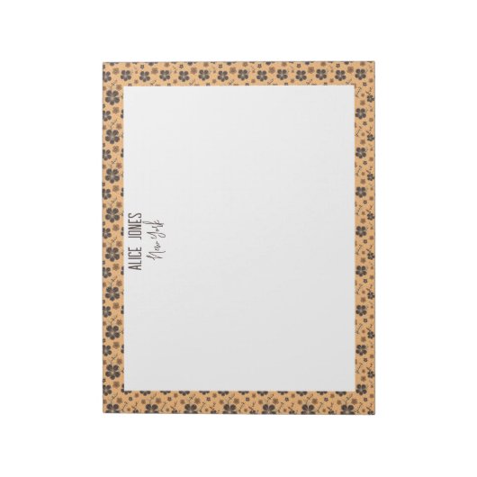 Geel patroon bruine natuurlijke bloem notitieblok (Linkerzijde)