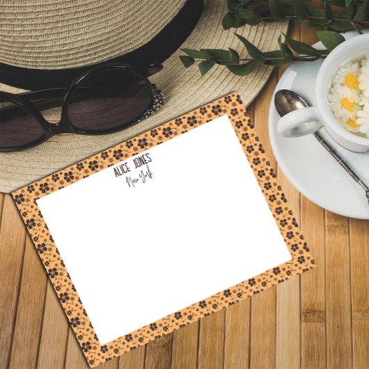 Geel patroon bruine natuurlijke bloem notitieblok