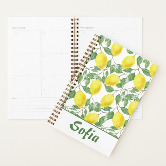 Geel patroon citroen groene naam planner (Display)