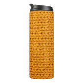 Geel patroon met achtergrondstructuur van gebreide thermosbeker (Geroteerd rechts)