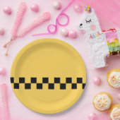 Geel patroon met stuurcabinecontrole papieren bordje (Feest)