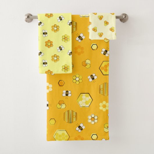 Geel patroon van de Retro Honey Bee Pattern Bad Handdoek (Insitu)