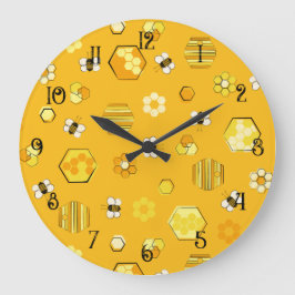 Geel patroon van de Retro Honey Bee Pattern Grote Klok