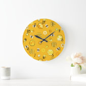 Geel patroon van de Retro Honey Bee Pattern Grote Klok (Huis)