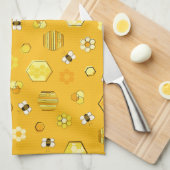 Geel patroon van de Retro Honey Bee Pattern Theedoek (Quarter Fold)