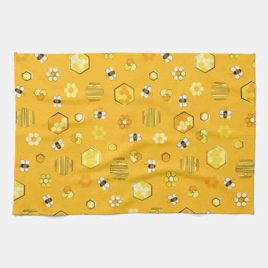 Geel patroon van de Retro Honey Bee Pattern Theedoek (Horizontaal)