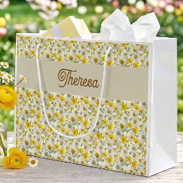 Geel Patroon van Wilde Bloemen Monogram Naam Groot Cadeauzakje
