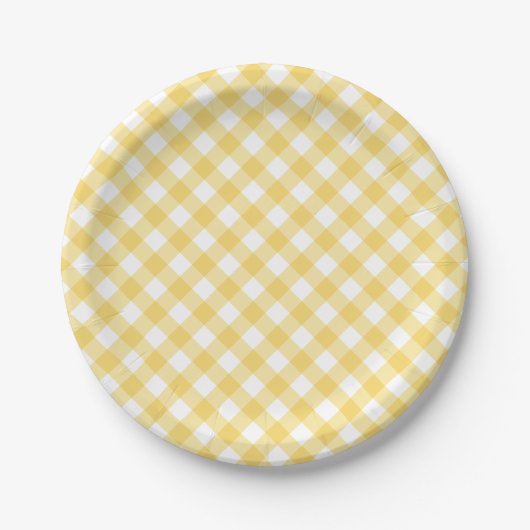 Geel patroonpatroon Gingham Papieren Bordje (Voorkant)
