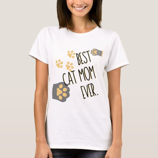 Geel Paw Patroon Beste Kat Moeder Ooit T-shirt (Voorkant)